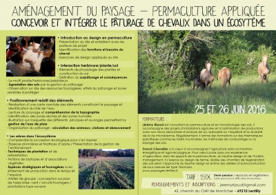 Aménagement du paysage et Permaculture appliquée : Concevoir et intégrer le pâturage de chevaux dans un écosystème (69)